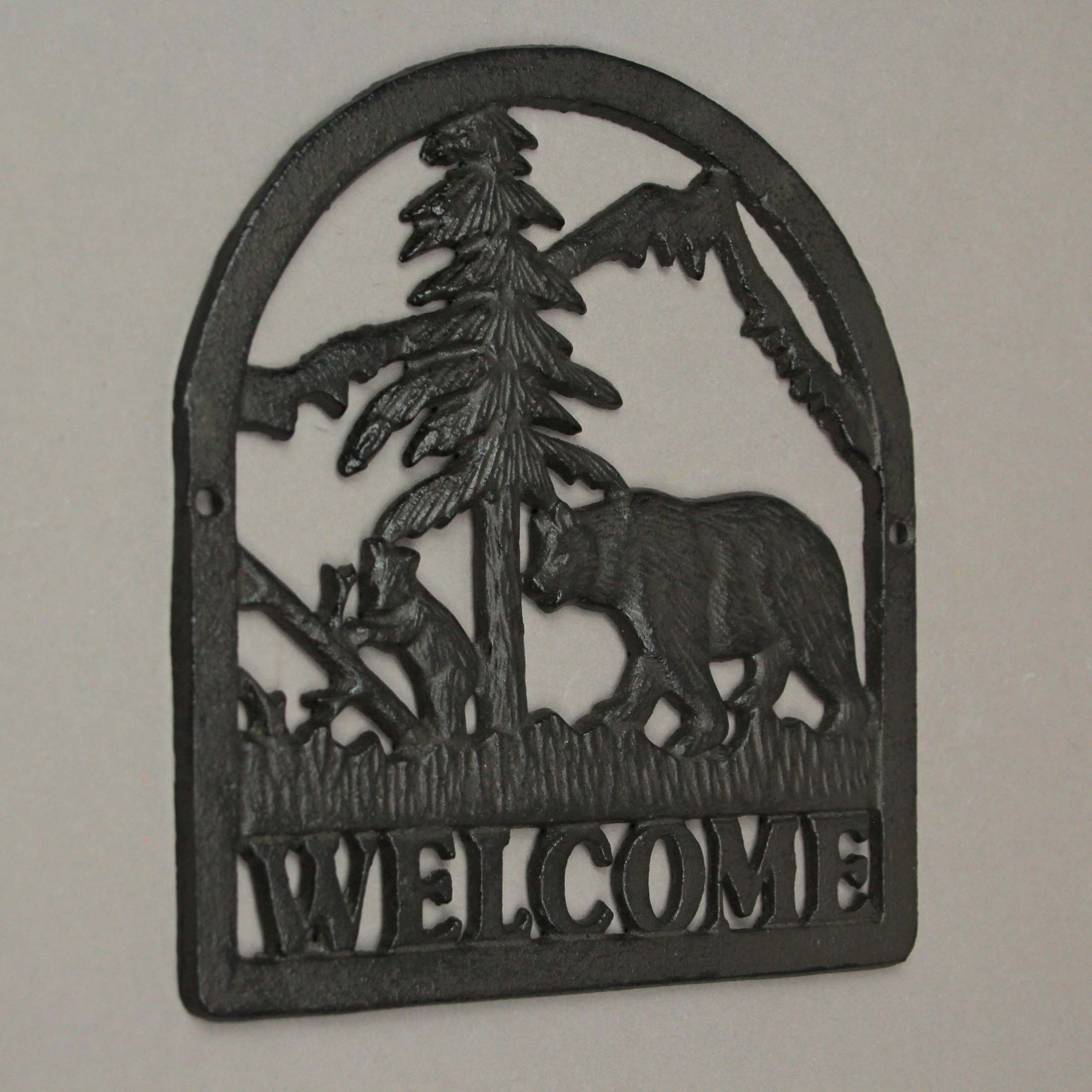 Alt View 1. J.D. Yeatts - Rustic Brown Cast Iron Bear & Cub Welcome Sign Wall Hanging Plaque Home Décor Art - Brown.