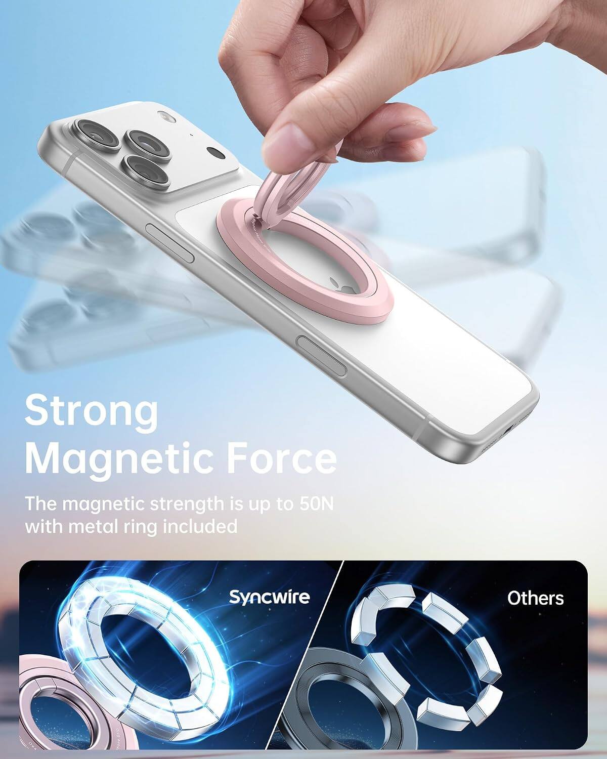 Strong Magnetic Force  
The magnetic strength is up to 50N with metal ring included  

Syncwire  
Others