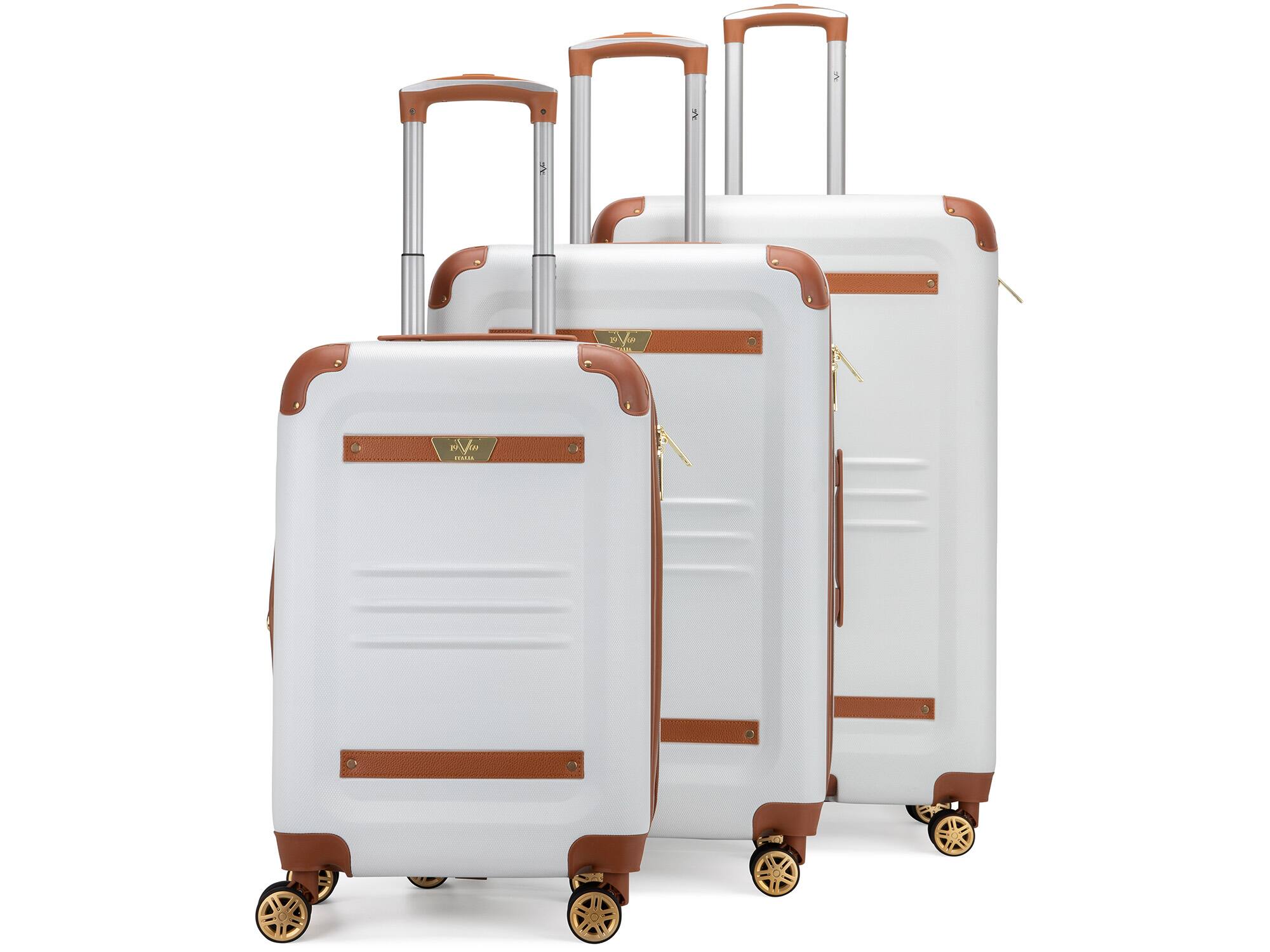 Angle. 19v69 ITALIA - 19V69 ITALIA Vintage 3 Piece Expandable Retro Spinner Luggage Set - White - White.