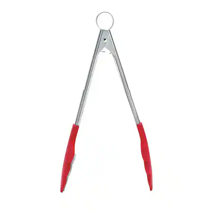 Front. Cuisipro - 9.5 Inch Tongs With Teeth, Red - Red.