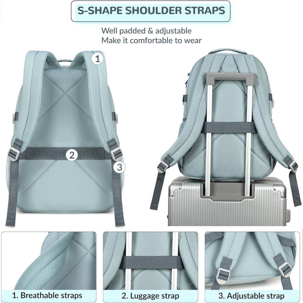 S-SHAPE SHOULDER STRAPS

Well padded & adjustable  
Make it comfortable to wear

1. Breathable straps  
2. Luggage strap  
3. Adjustable strap