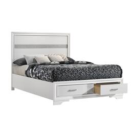 Manhattan Lane - Vino Full Size Panel Bed with 2 Storage Drawers, Acrylic Glitter - White, Silver