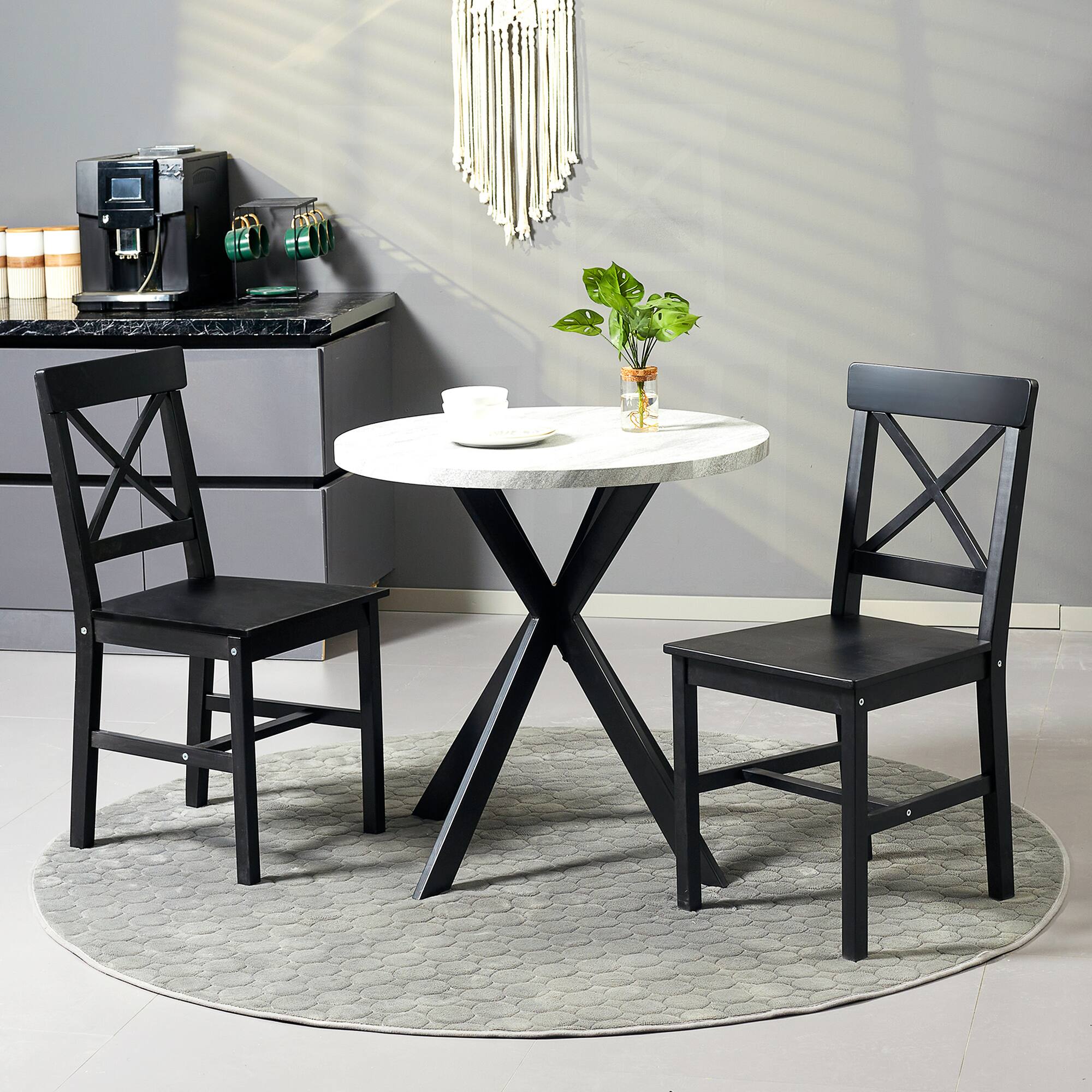 Alt View 1. Homcom - Modern Farmhouse Dining Chairs Set of 2, Wooden Kitchen Chairs with Cross Back for Dining Room - Black.