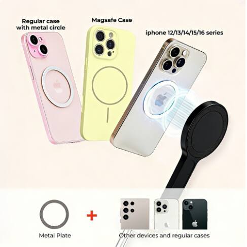 Regular case with metal circle  
Magsafe Case  
iphone 12/13/14/15/16 series  
Metal Plate  
Other devices and regular cases