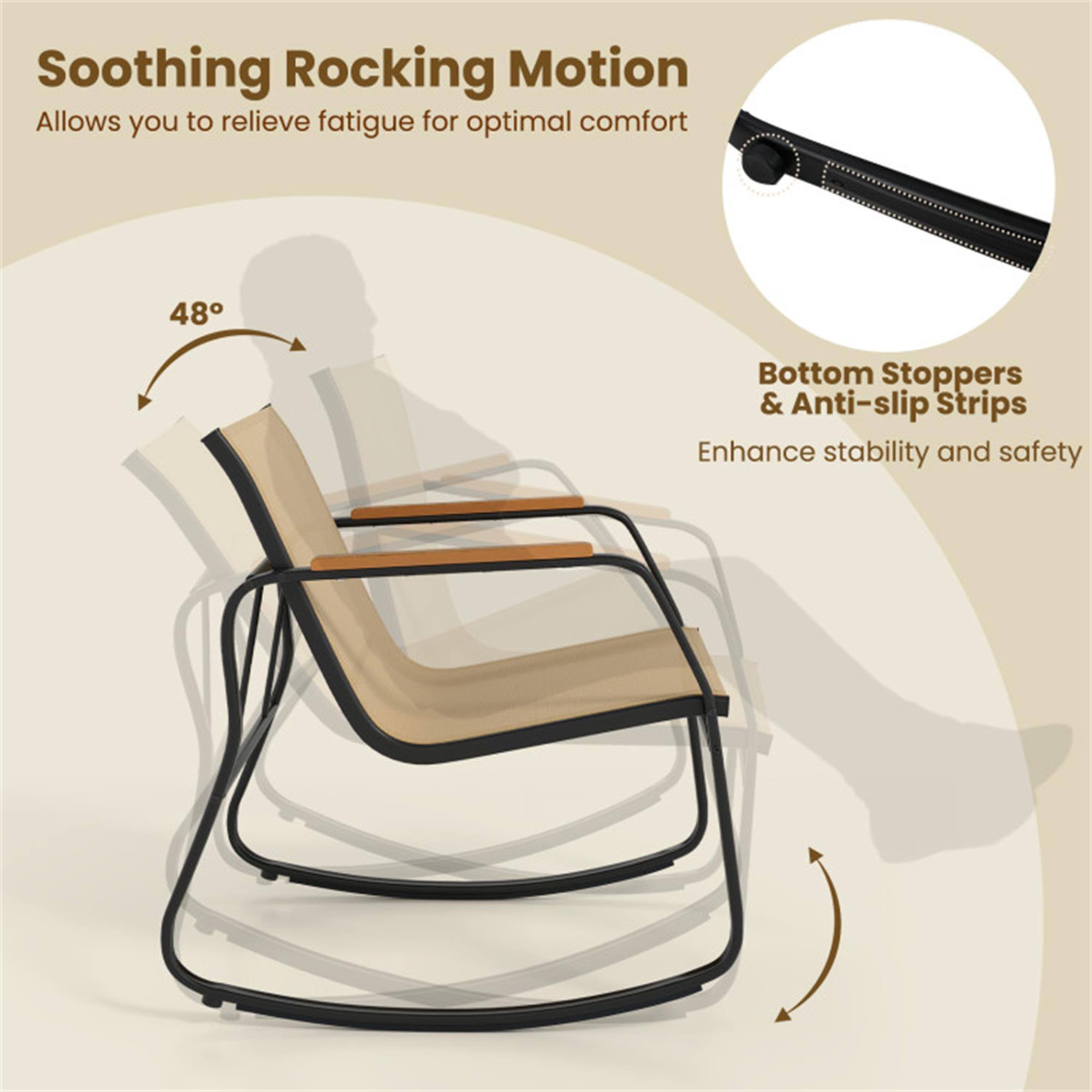 Soothing Rocking Motion  
Allows you to relieve fatigue for optimal comfort  

48°  

Bottom Stoppers & Anti-slip Strips  
Enhance stability and safety