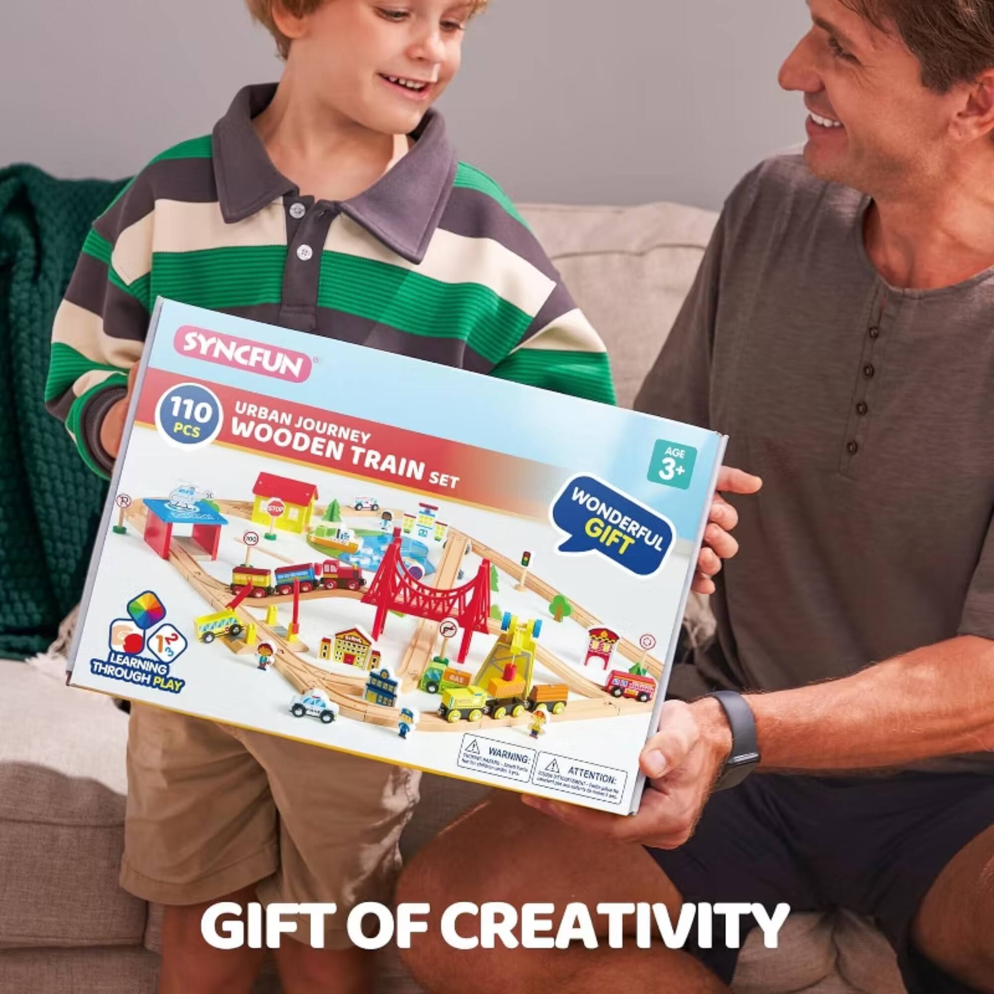 SYNCFUN 110 URBAN PCS WOODEN JOURNEY TRAIN SET R - AGE 3+ WONDERFUL GIFT 12 THROUGH LEARNING PLAY C4 A WARNING ATTENTION: GIFT OF CREATIVITY
