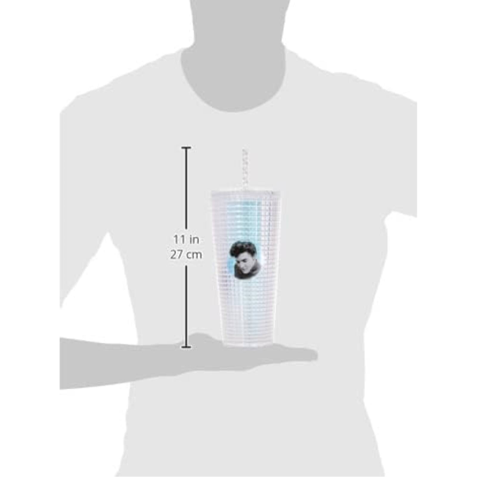 Angle. Spoontiques - Spoontiques Elvis Presley Diamond Tumbler Textured Double Wall Insulated Cup with Straw 20 ounce - Clear.