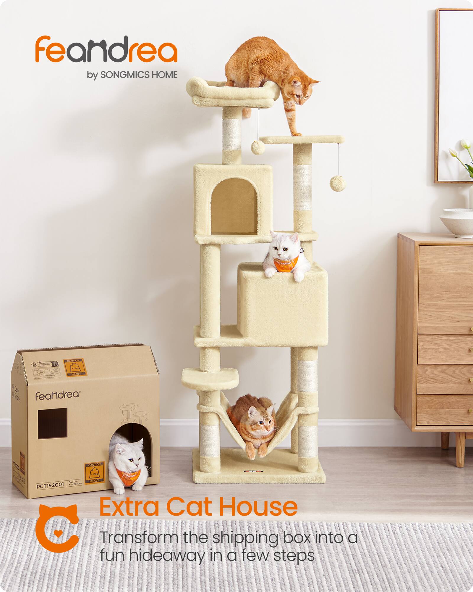 feandrea by SONGMICS HOME

Extra Cat House

Transform the shipping box into a fun hideaway in a few steps