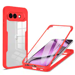Dteck - for Google Pixel 10a Slim Case,Full Body Clear Back Cover,Shockproof Case with PET Front Screen Film - Red