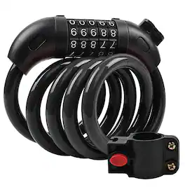 Fosmon - 6FT Bike Lock Cable, Anti Theft 5-Digit Combination Lock, Bicycle Lock with Mounting Bracket, Bike Chain & Lock - Black
