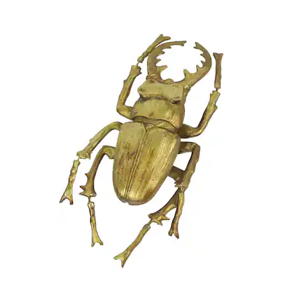 Front. Contrast Inc. - Resin Gold Stag Beetle Painted Sculpture Wall Art Home Decor Hanging Statue - Gold.