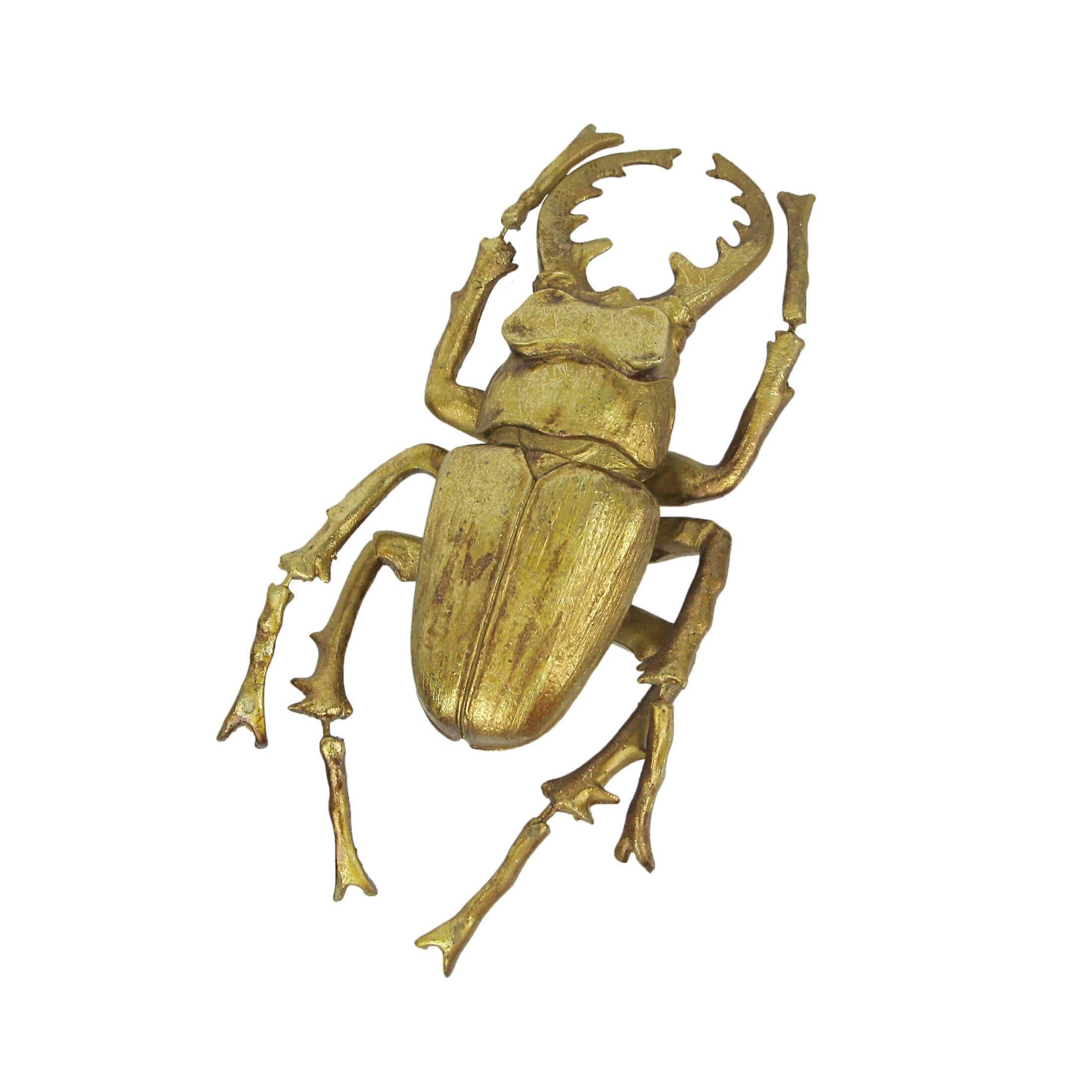 Front. Contrast Inc. - Resin Gold Stag Beetle Painted Sculpture Wall Art Home Decor Hanging Statue - Gold.