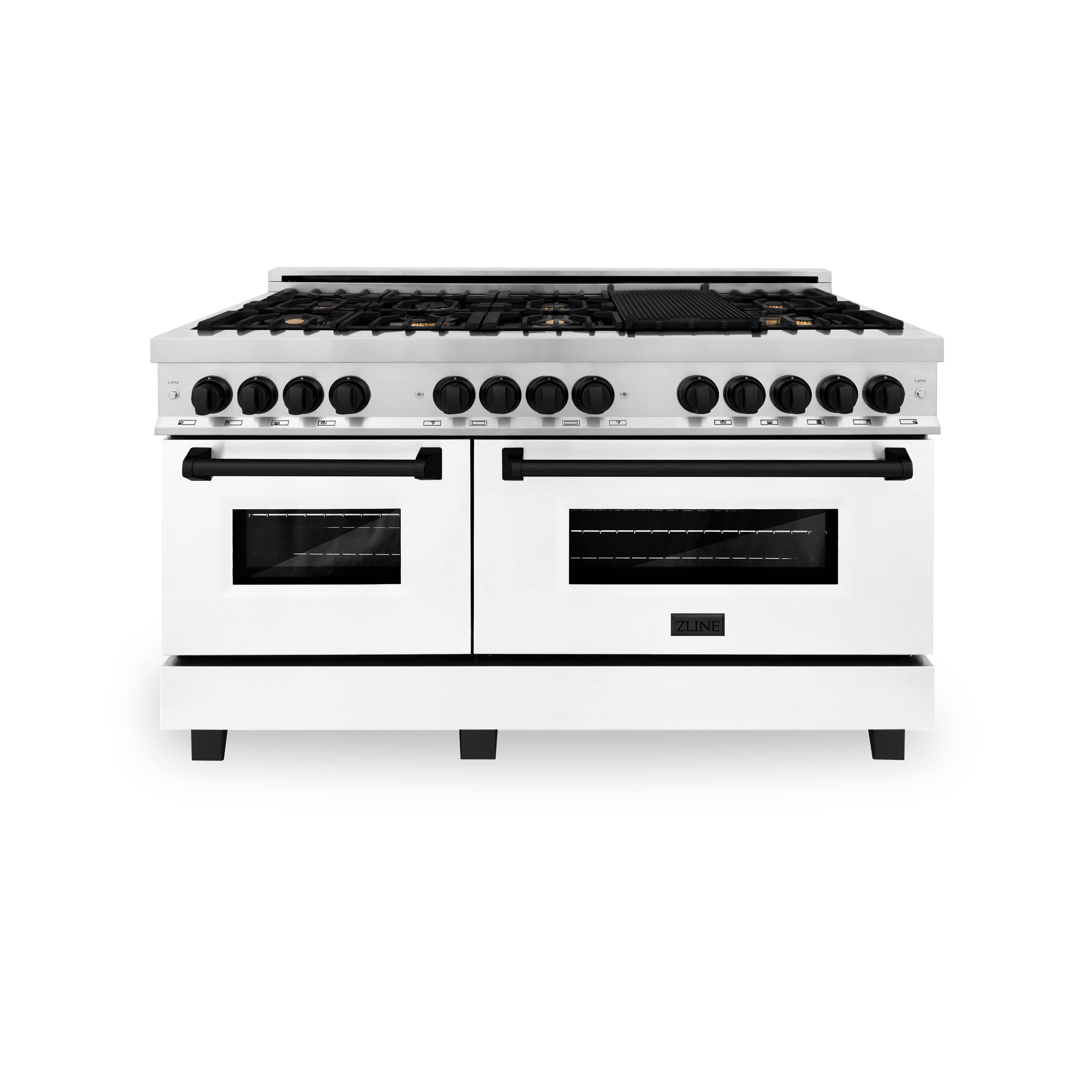 ZLINE - Autograph 60" Legacy Dual Fuel Range w/ 9 Burners & White & Black Accents (RAZ-WM-60-MB) - Multicolor - Front_Zoom