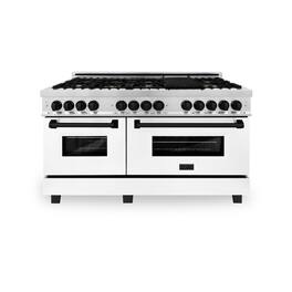 ZLINE - Autograph 60" Legacy Dual Fuel Range w/ 9 Burners & White & Black Accents (RAZ-WM-60-MB) - Multicolor