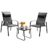 Front. Costway - Costway 3PCS Patio Bistro Furniture Set Adjustable Back Stackable Chairs - Grey.