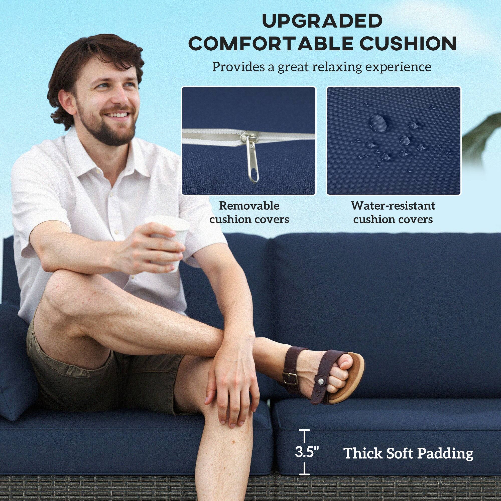 UPGRADED COMFORTABLE CUSHION  
Provides a great relaxing experience

- Removable cushion covers
- Water-resistant cushion covers

3.5" Thick Soft Padding