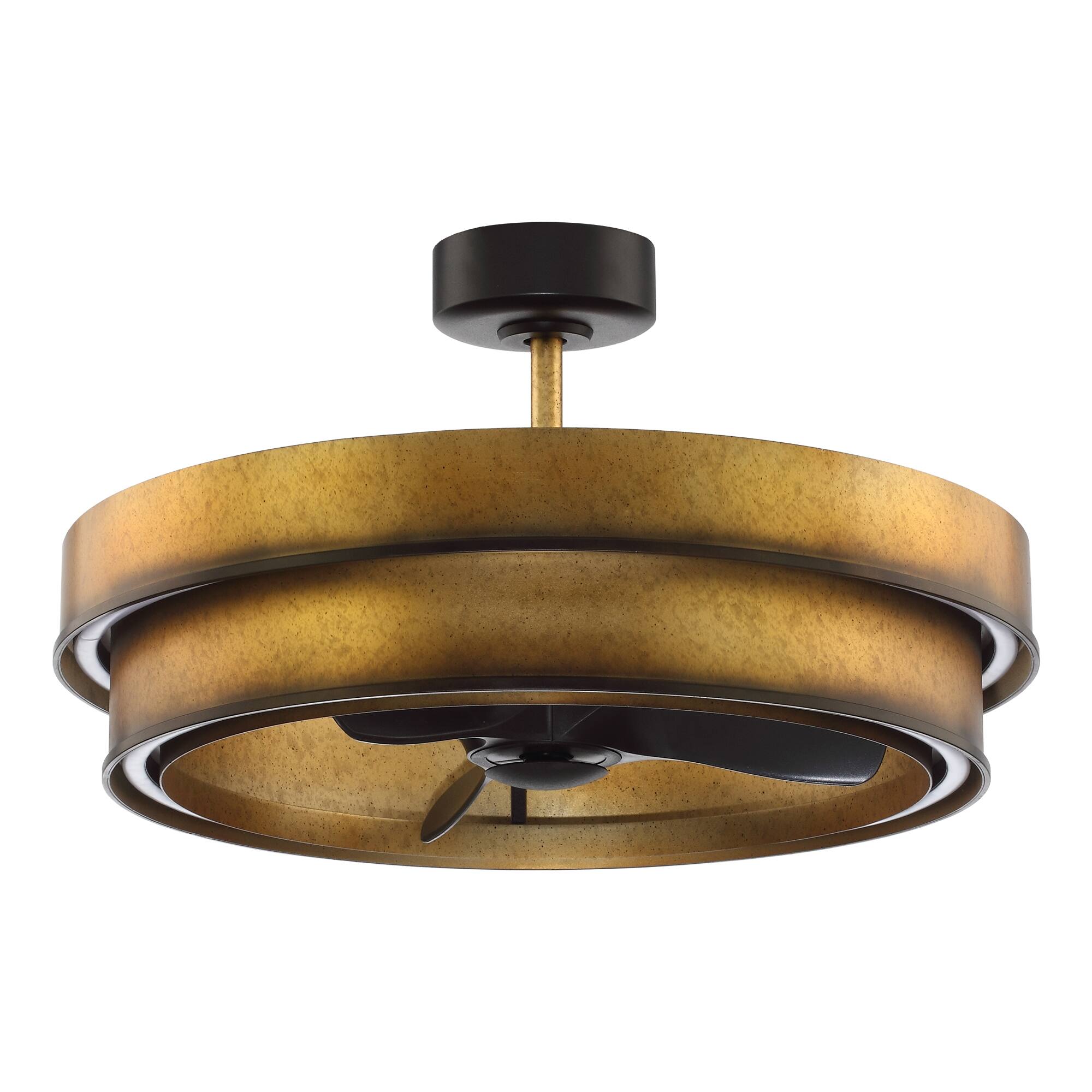 Alt View 4. Perimost - 32" Rusted Gold Metal Modern LED Fandelier with Light and Remote, Reversible DC Motor - Gold.