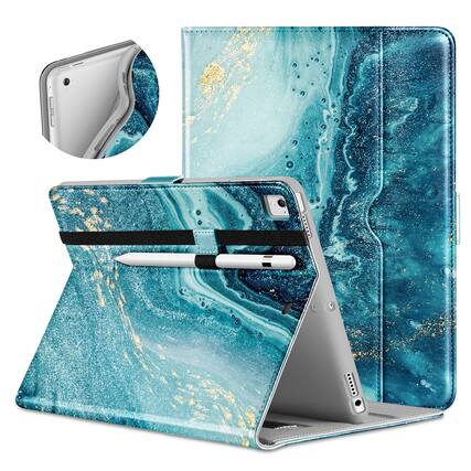 Front. DTTO - for iPad 9.7 Inch 5th/6th Gen 2018/2017 Case with Apple Pencil Holder, Premium Leather Folio Stand Cover Case - Sandy Wave.