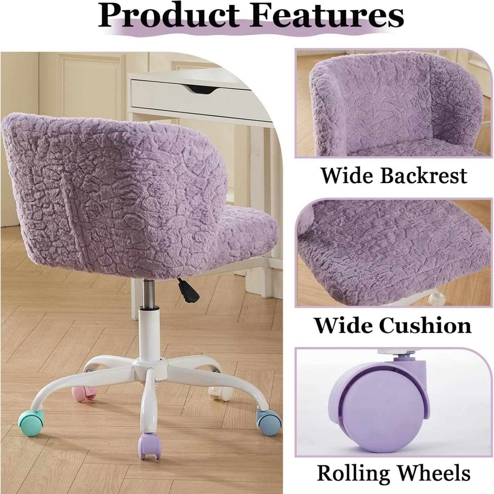 Product Features

- Wide Backrest
- Wide Cushion
- Rolling Wheels