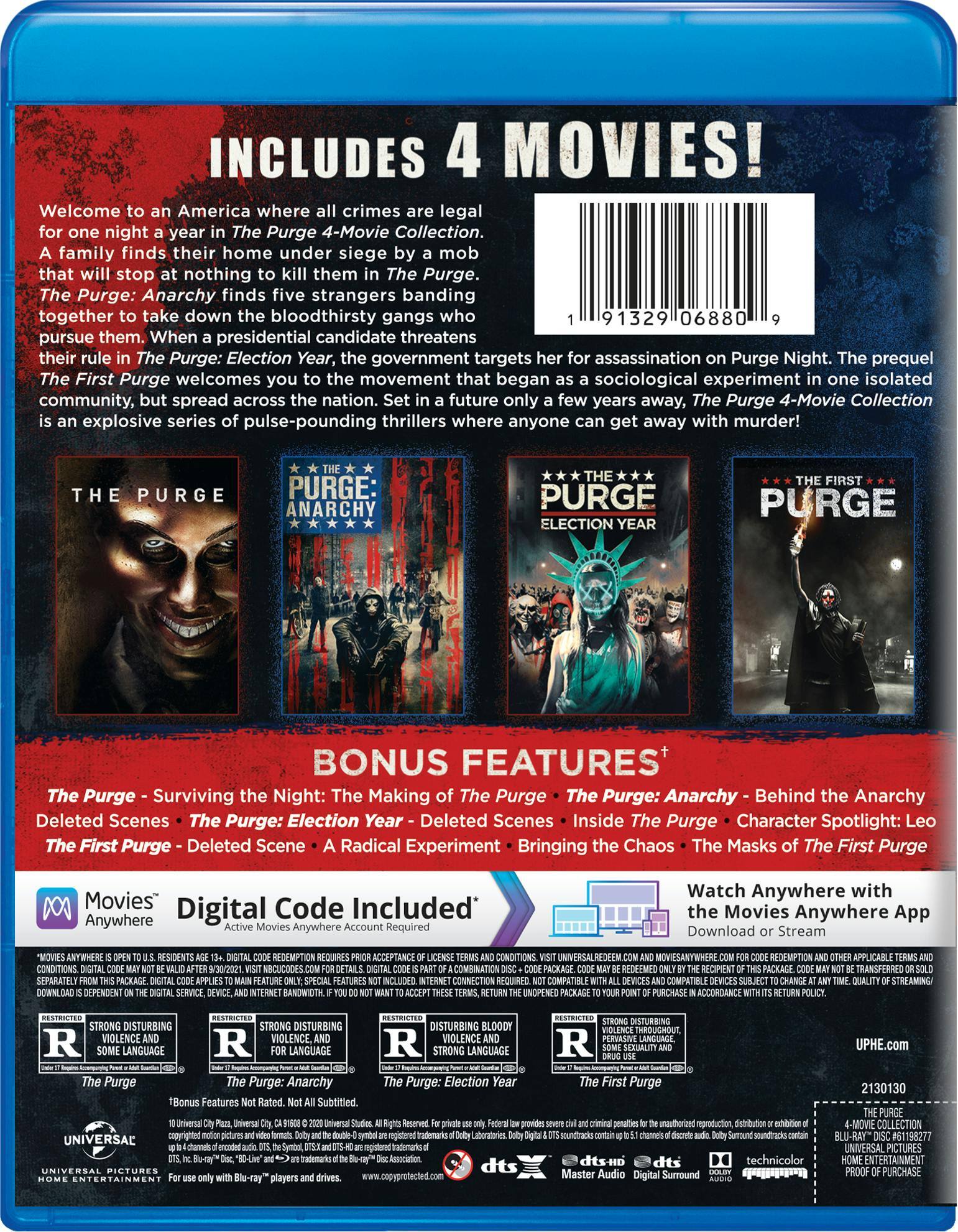 Angle. The Purge: 4-movie Collection (Blu-ray + Digital Copy) [Blu-ray].