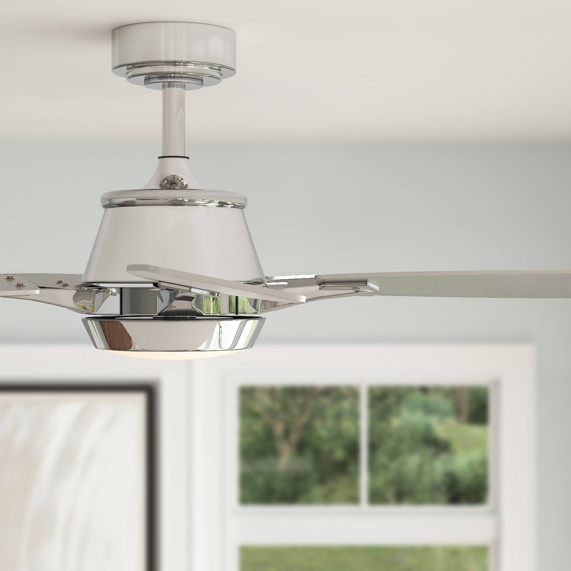 Alt View 8. Siljoy - 52" Modern Low Profile Ceiling Fan with Light and APP/Remote, DC Reversible Motor, Dimmable LED for Bedroom/Living Room - Chrome.