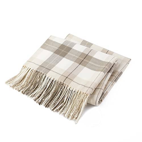 Pacoar Cade - Fall Plaid Throw Blanket For Couch Farmhouse Checkered Decor Lightweight Beige Blankets Bed Sofa Neutral x What You - Grey&white