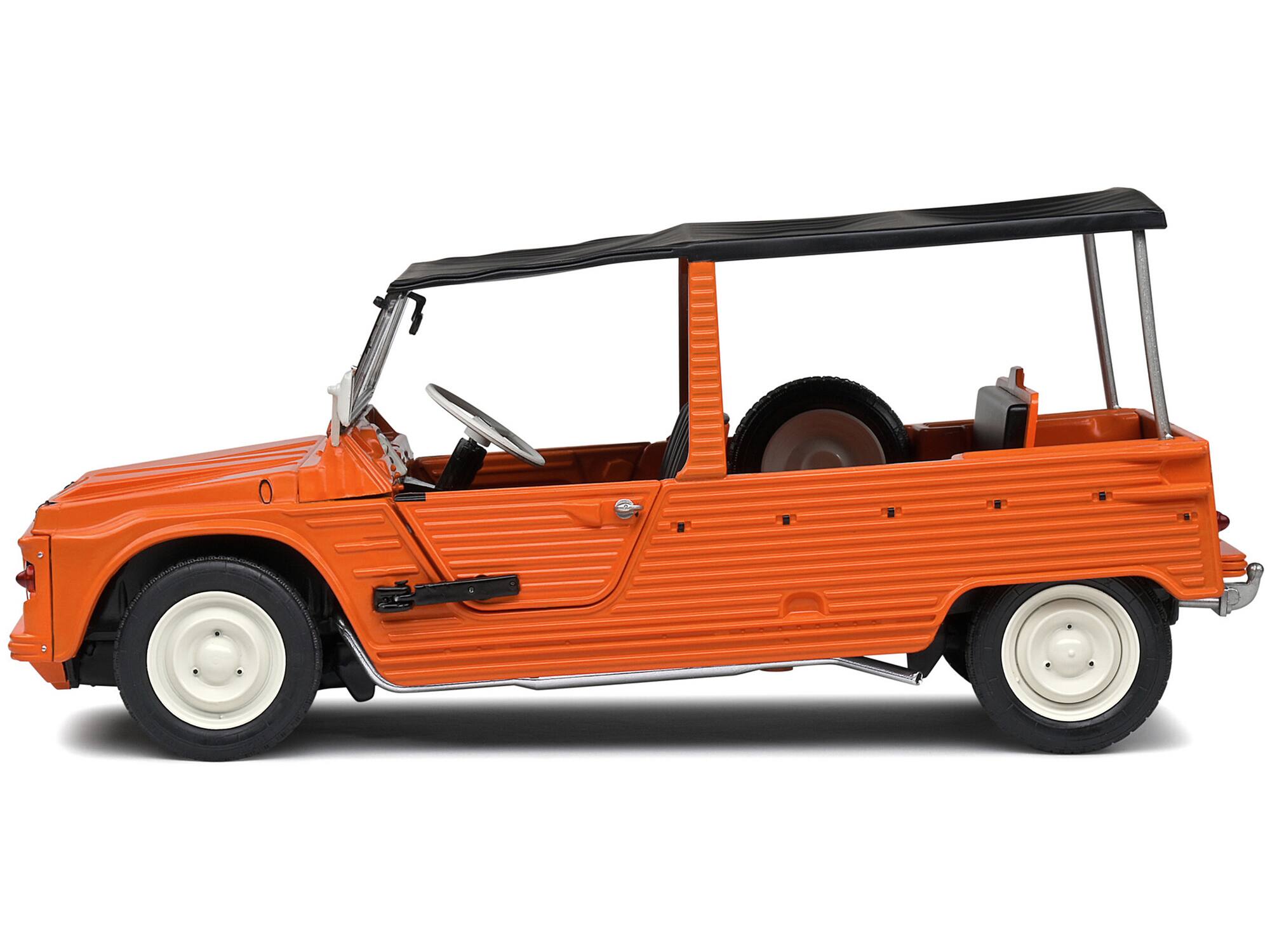 Left. Solido - 1970 Citroen Mehari MK.1 Kirghiz Orange with Black Top 1/18 Diecast Model Car by Solido - Orange With Black.