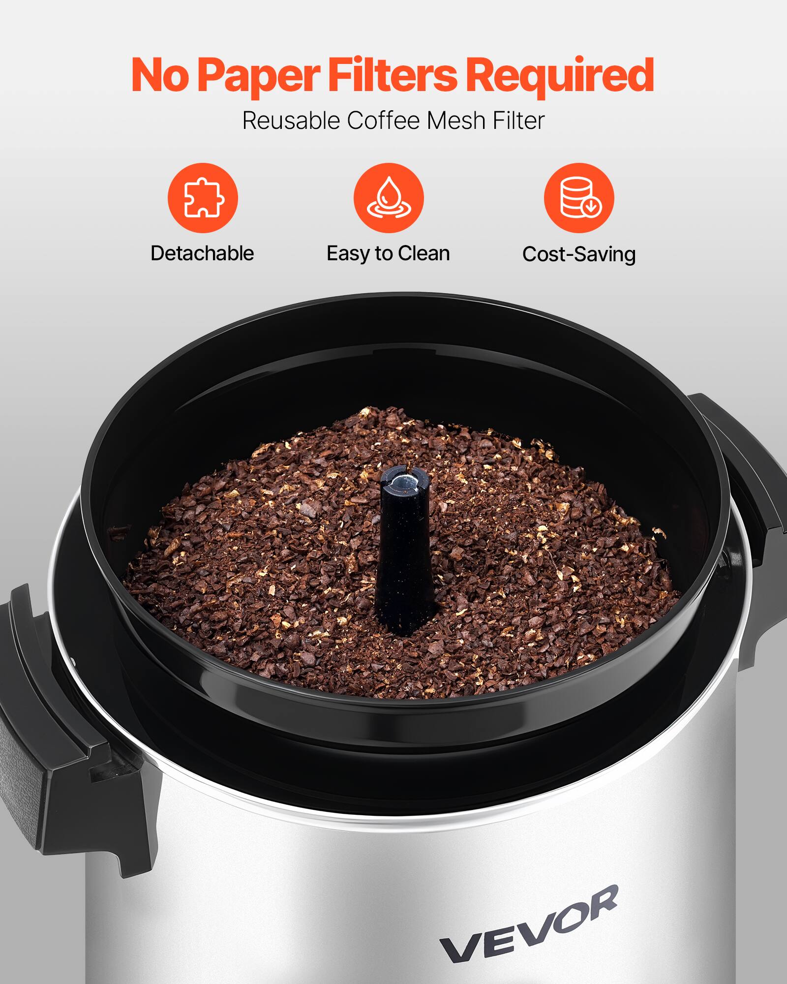 No Paper Filters Required  
Reusable Coffee Mesh Filter  

- Detachable  
- Easy to Clean  
- Cost-Saving  

VEVOR