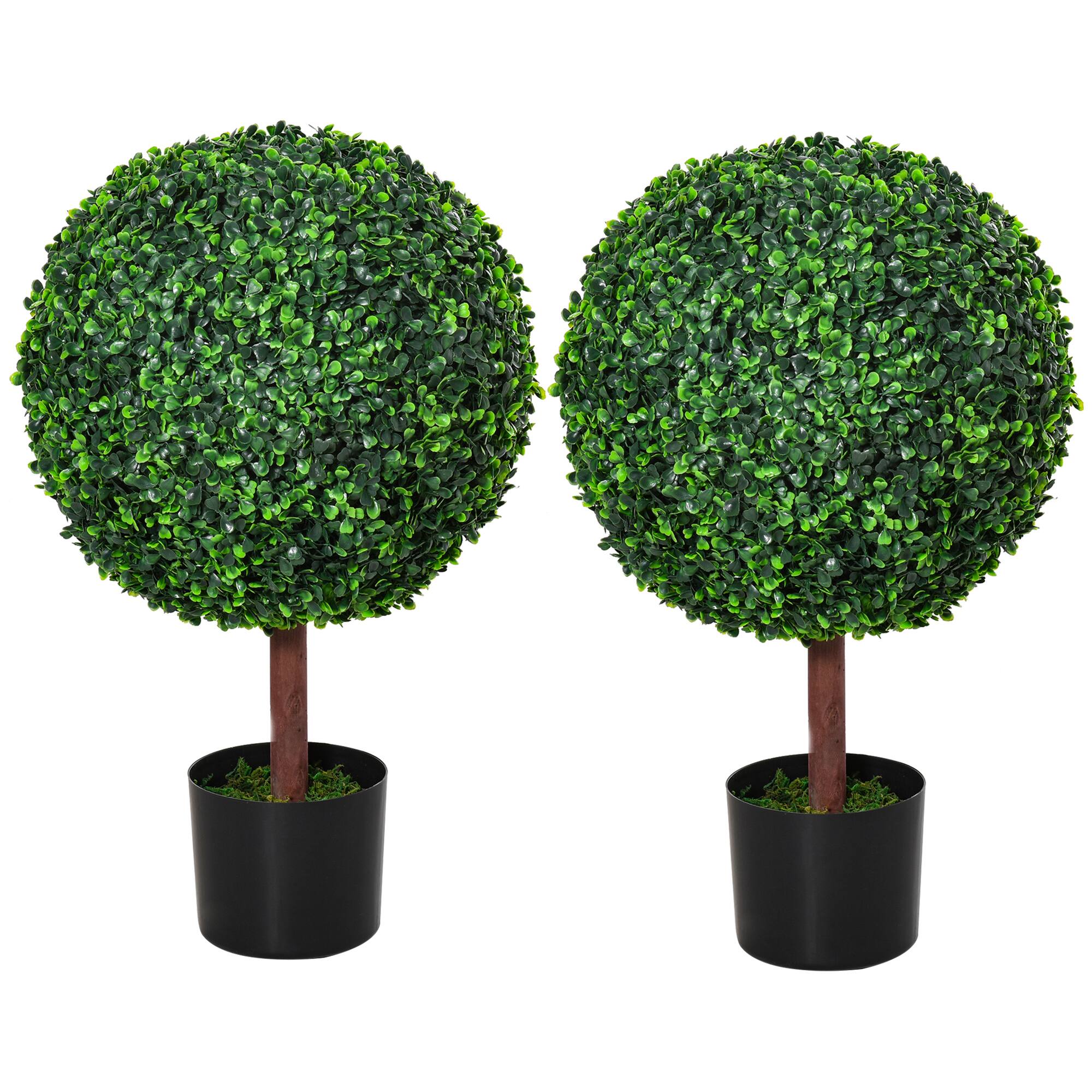 Front. Outsunny - Indoor/Outdoor 23.5 Inch Faux Boxwood Greenery w/ High-Quality Color & Pot - Green.