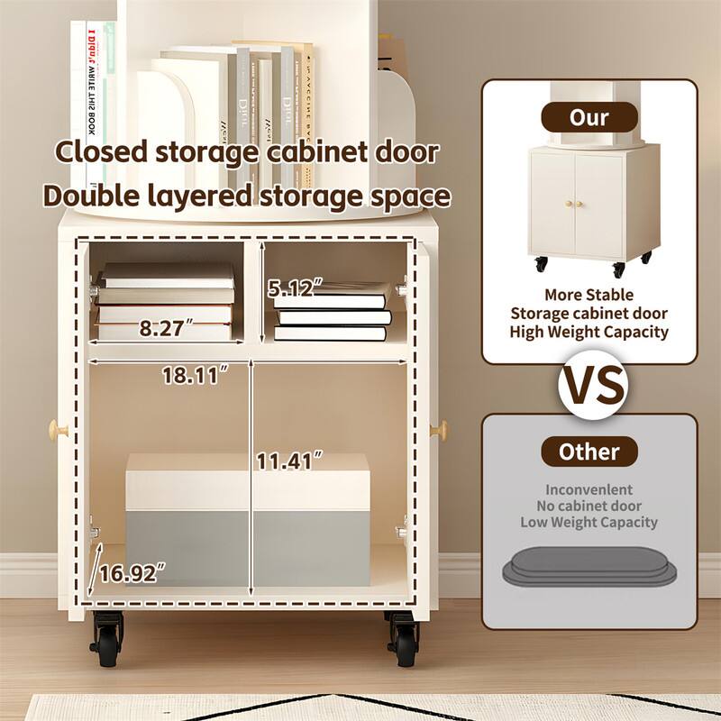 Closed storage cabinet door  
Double layered storage space  

Our  
More Stable  
Storage cabinet door  
High Weight Capacity  

VS  

Other  
Inconvenient  
No cabinet door  
Low Weight Capacity  

8.27"  
18.11"  
5.12"  
11.41"  
16.92"
