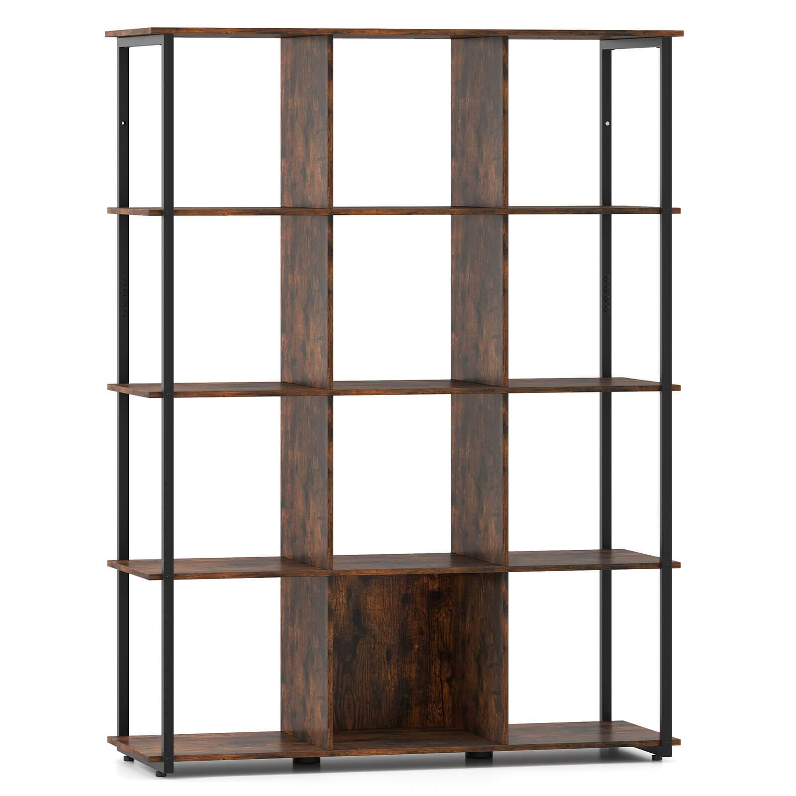 Alt View 9. Costway - Costway 12-Cube Bookcase 57" Tall Freestanding Bookshelf Industrial Shelf Display Rack - Brown.