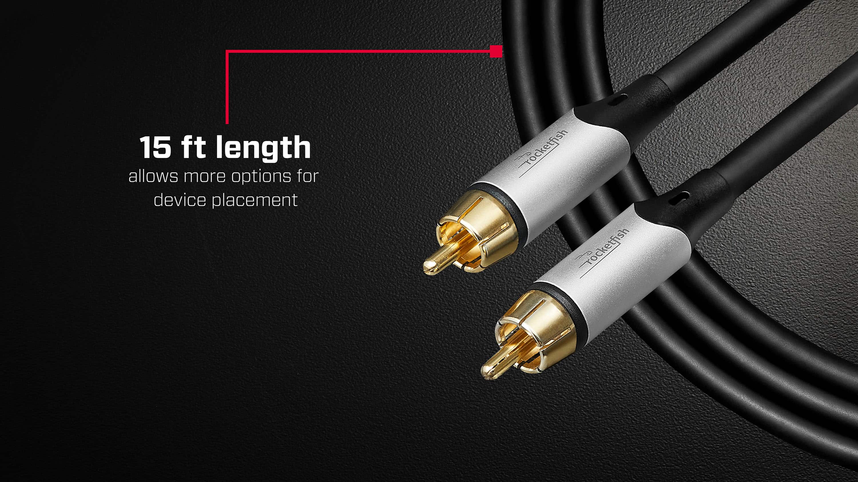 The text on the image reads: "15 ft length allows more options for device placement."