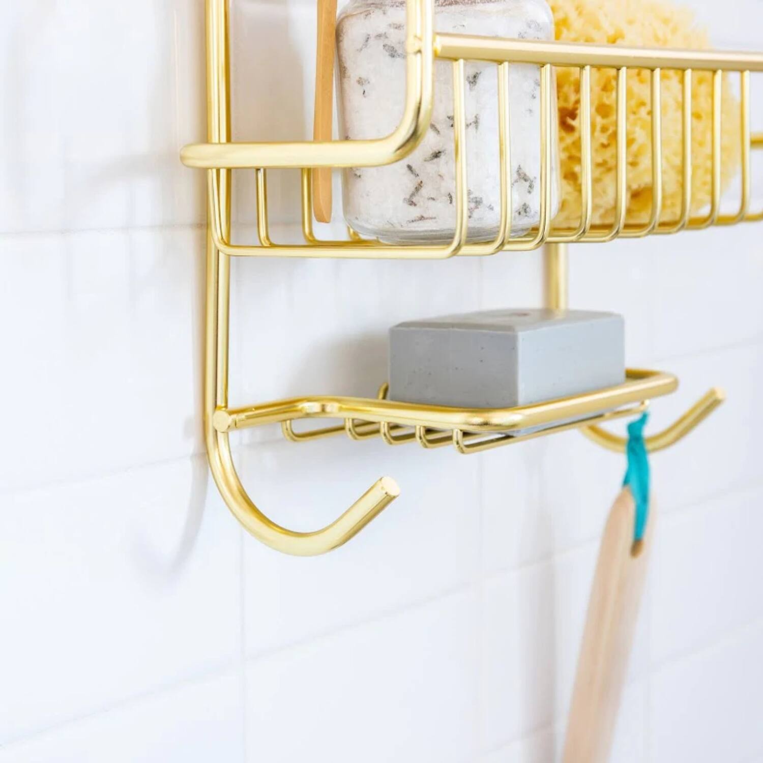 Angle. Better Houseware - Better Houseware 886.2 Rustproof Extra-large Shower Caddy (gold) - gold.