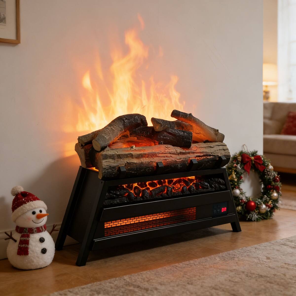 Front. Loheer - Loheer 21 inch electric fireplace insert 3d log set Antique Black - Antique Black.