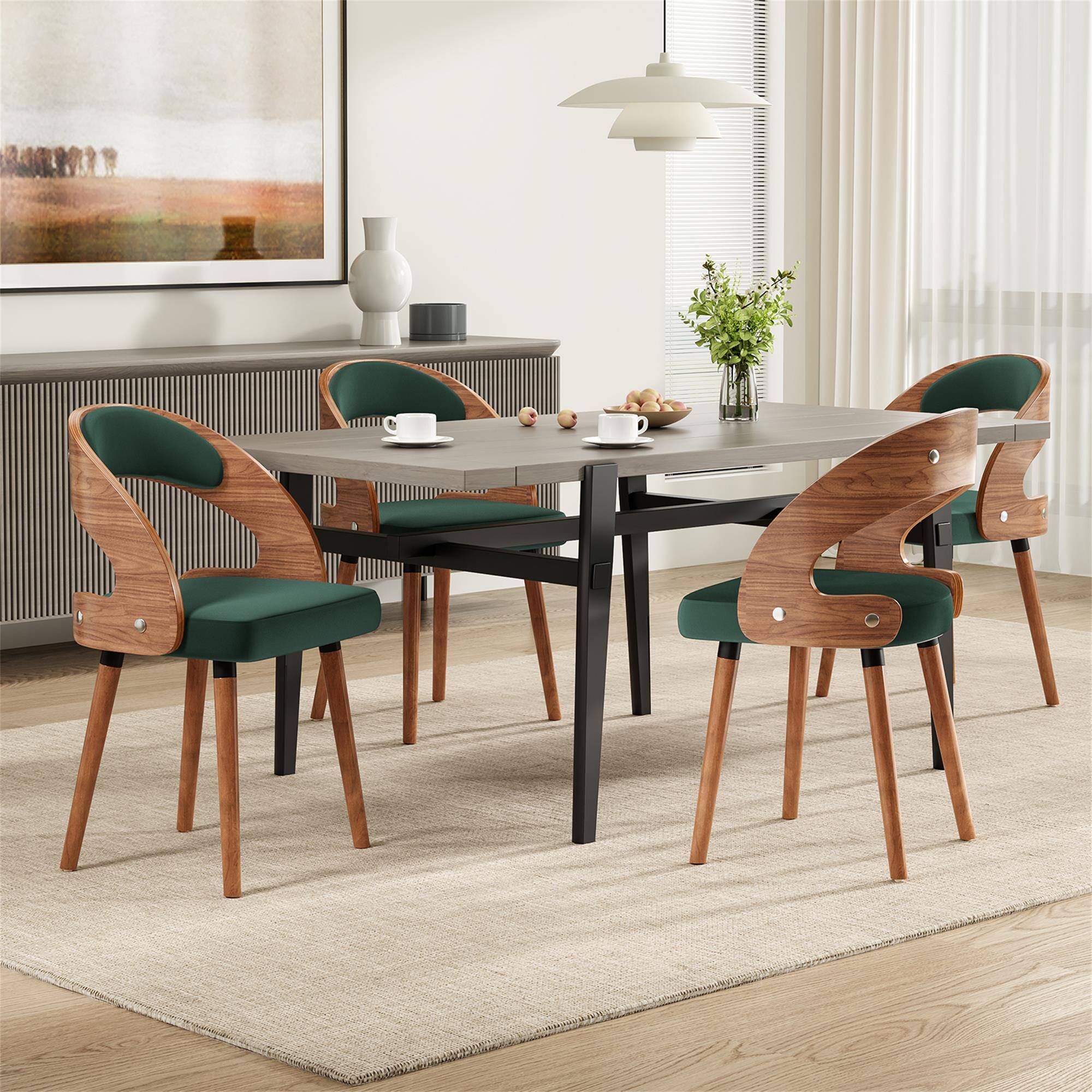 Alt View 3. Boyel Living - Wood Dining Chairs Set of 2 Modern Upholstered Dining Chairs with Curved Backrest - Green.