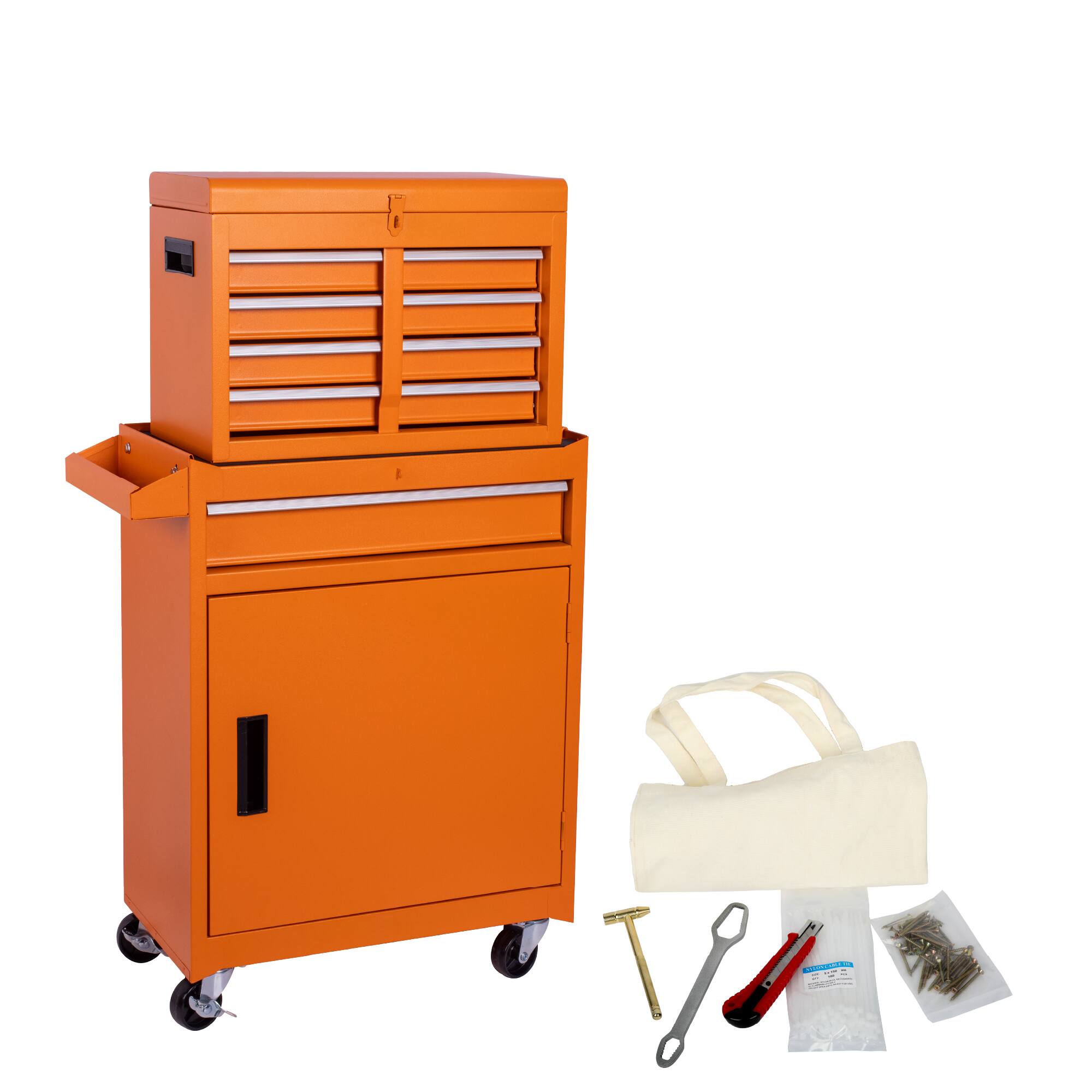 Front. APRILSOUL - 5-Drawer Rolling Tool Storage Cabinet with Detachable Top Tool Box Liner Universal Lockable Wheels - Orange.