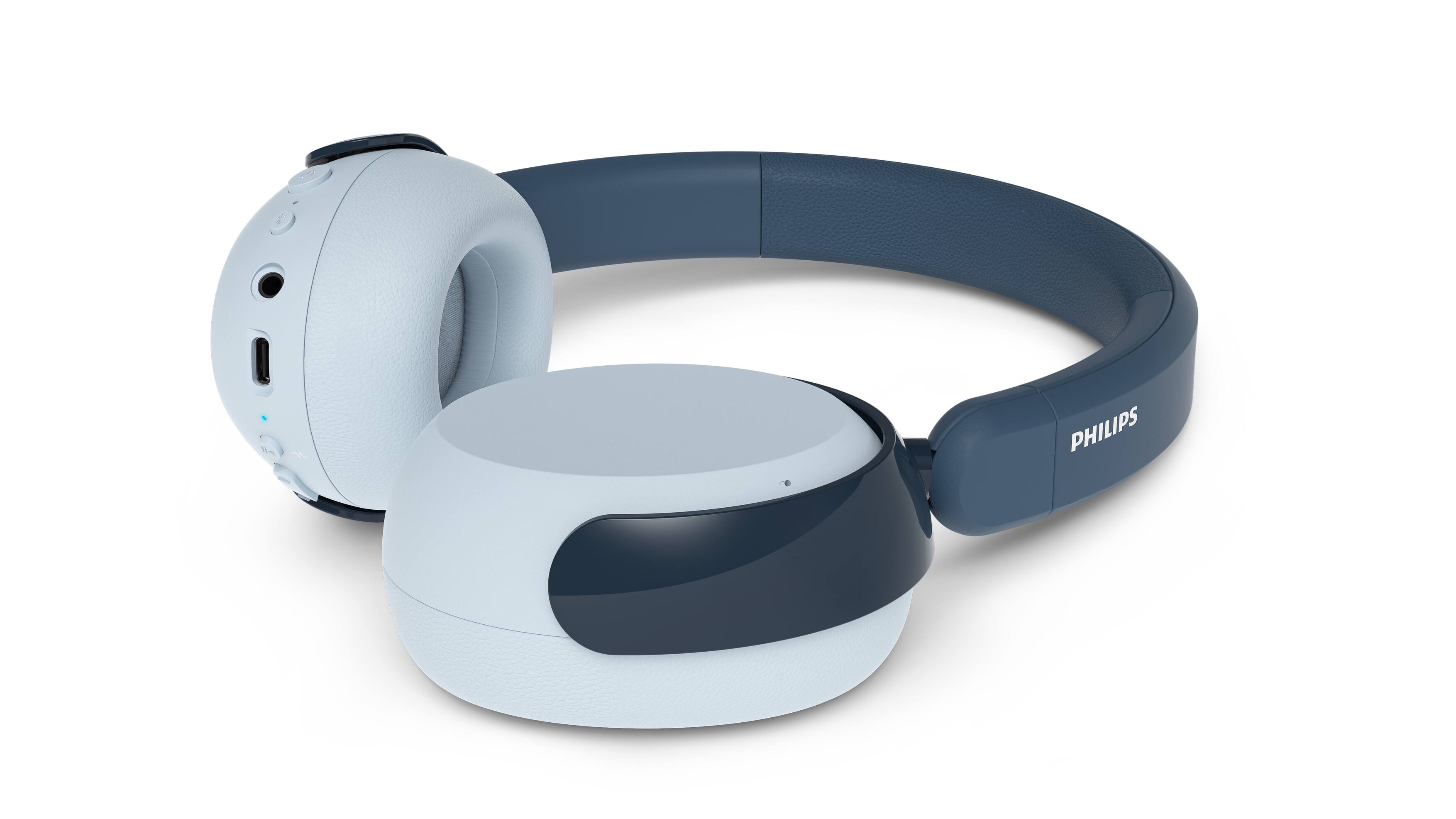 Left. Philips - TAK5500 Kids Wireless Over-Ear Bluetooth Headphones with Active Noise Canceling, 85dB Volume Limit, Audio Sharing - Real Teal.