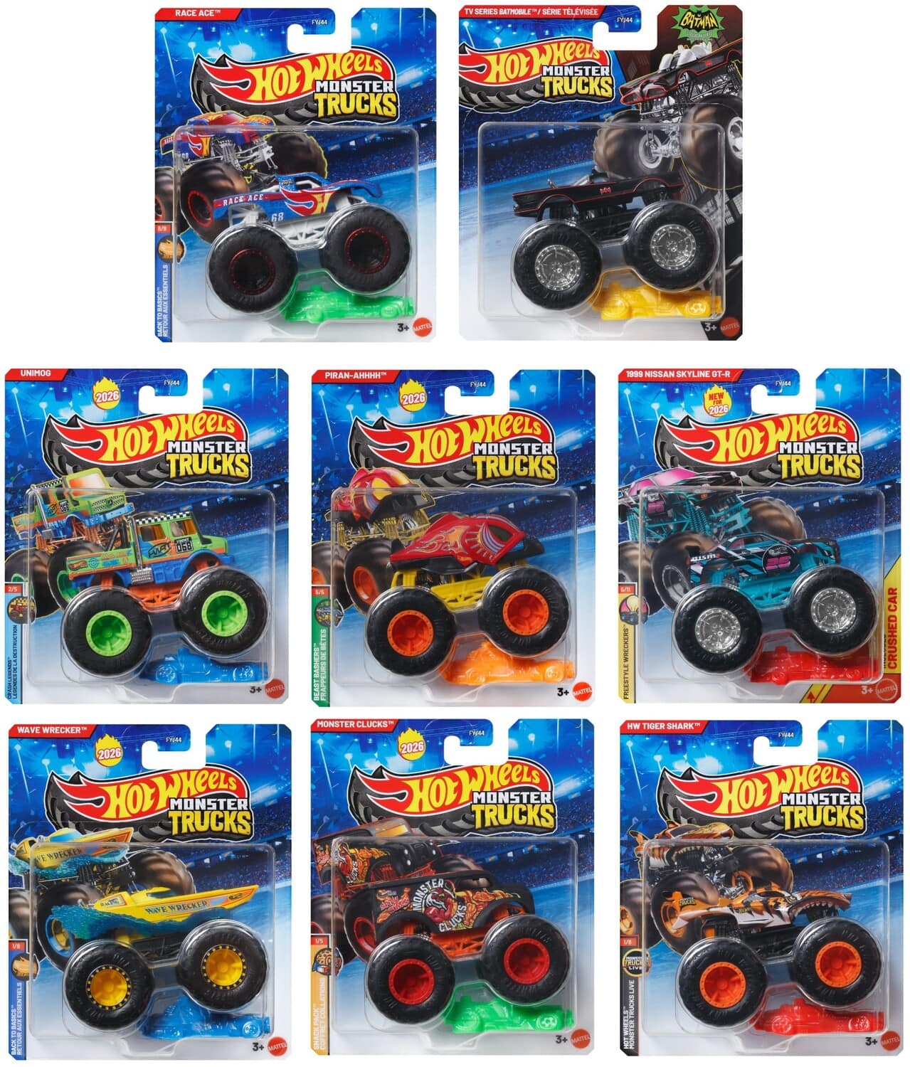 Mattel - Hot Wheels Monster Trucks 1:64 8-Piece A Assortment - COLLECTIBLES - Multicolor