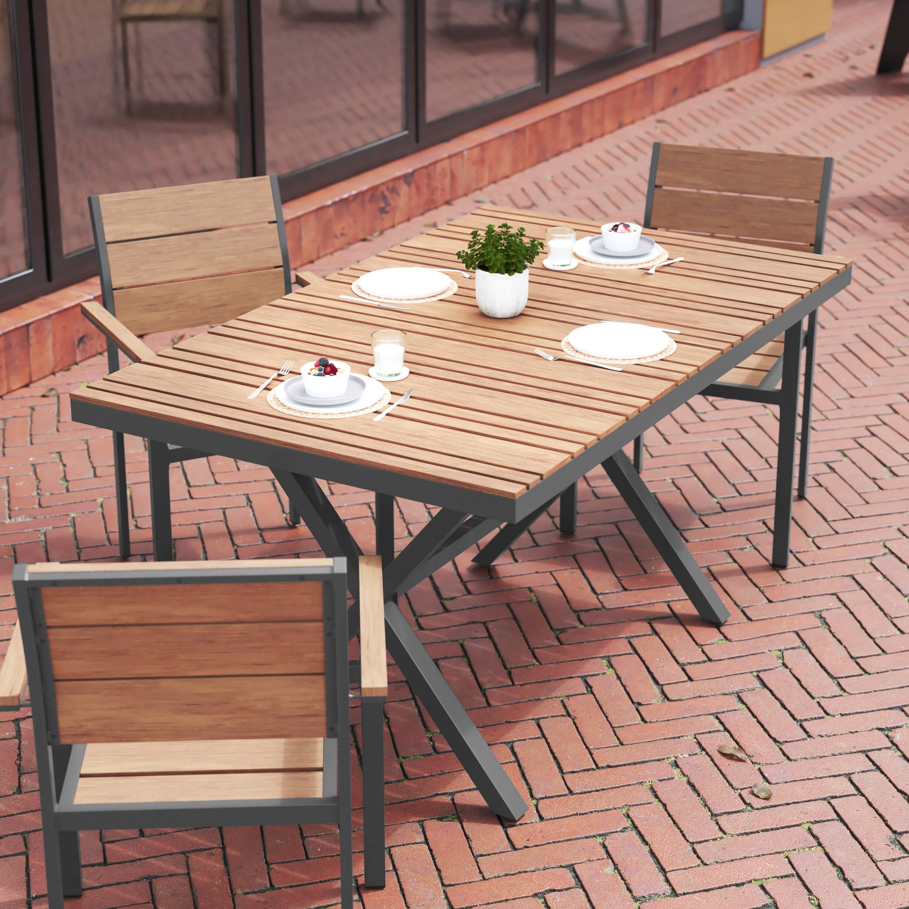 Alt View 2. Flash Furniture - Finch Commercial Grade X-Frame Outdoor Dining Table 59" x 35.5" with Faux Teak Poly Slats and Metal Frame, Natural/Gray - Natural.