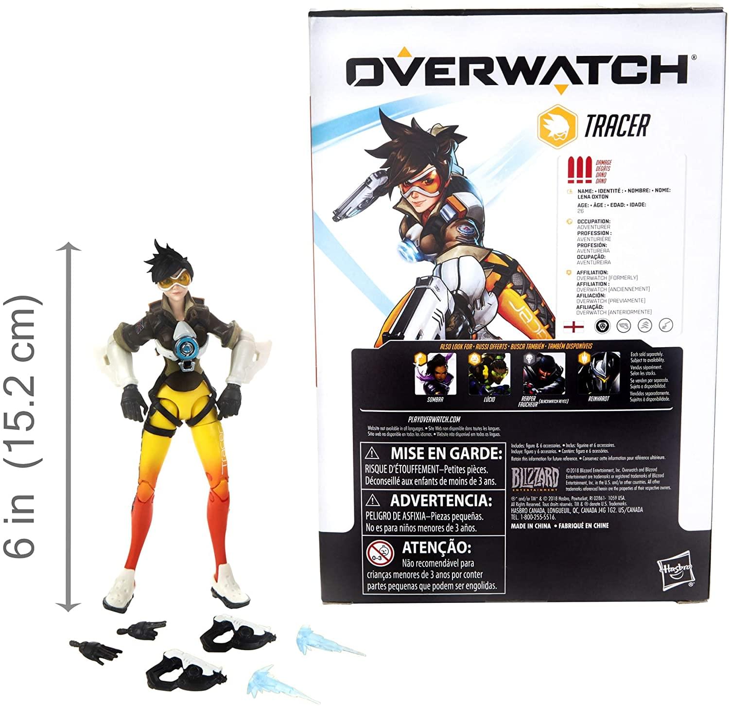 OVERWATCH TRACER

- NAME: IDENTITY
- AGE: 2%
- OCCUPATION: ADVENTURER
- AFFILIATION: OVERWATCH (FORMERLY)

6 in (15.2 cm)

MISE EN GARDE: RISQUE D'ÉTOUFFEMENT - Petites pièces. Déconseillé aux enfants de moins de 3 ans.

ADVERTENCIA: PEIGRO DE ASFIXIA - Piezas pequeñas. No es recomendable para niños menores de 3 años.

ATENÇÃO: Não recomendado para crianças menores de 3 anos por conter partes pequenas que podem ser engolidas.

MADE IN CHINA - FABRIQUÉ EN CHINE

BLIZZARD ENTERTAINMENT, INC. © 2016 Blizzard Entertainment, Inc. All rights reserved. OVERWATCH, the Overwatch logo, and the Blizzard Entertainment logo are trademarks or registered trademarks of Blizzard Entertainment, Inc. in the U.S. and/or other countries.