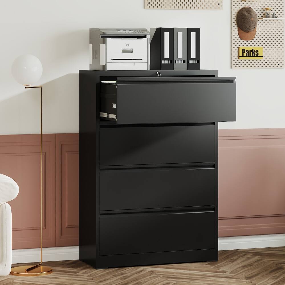 Angle. Loheer - Loheer 4 Drawer Lateral File Cabinet Heavy Duty Metal Locking Cabinet for Home Office Letter Legal A4.