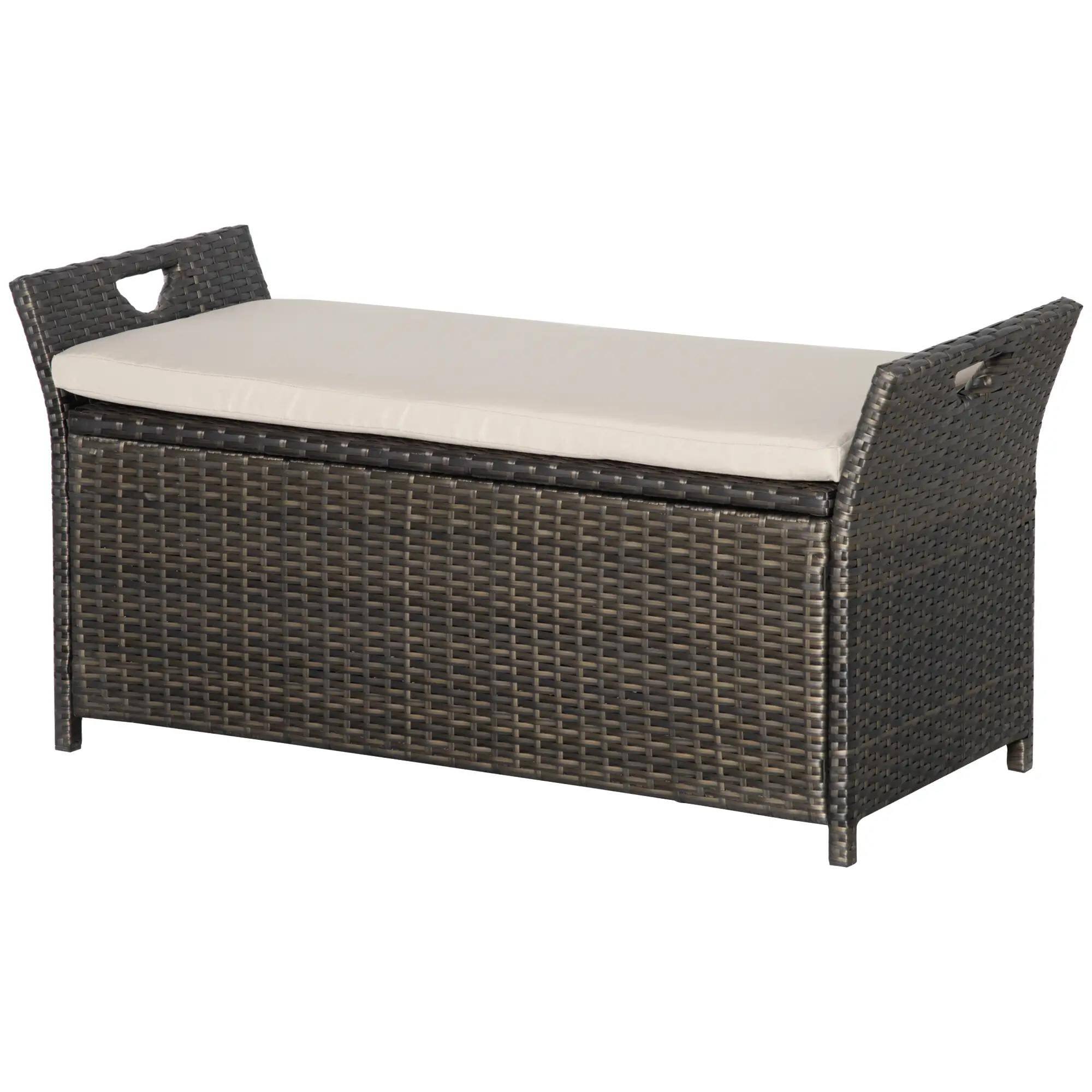 Angle. Resenkos - Resenkos 29 Gallon Wicker Bench, Outdoor PE Rattan Furniture, 2-in-1 Storage Box with Handles & Cushion, Cream White - Cream White.