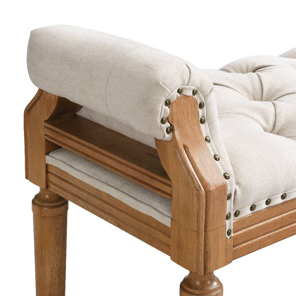 Alt View 7. Ropilly - Ropilly Mid-Century Upholstered Bedroom Bench with Rolled Arms Tufted End of Bed Bench Solid Wood Entryway Ottoman Beige - Beige.
