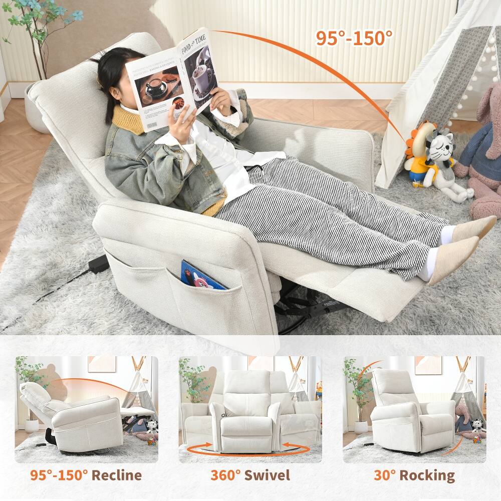 TIME FOOD  
95°-150°  
95°-150° Recline  
360° Swivel  
30° Rocking