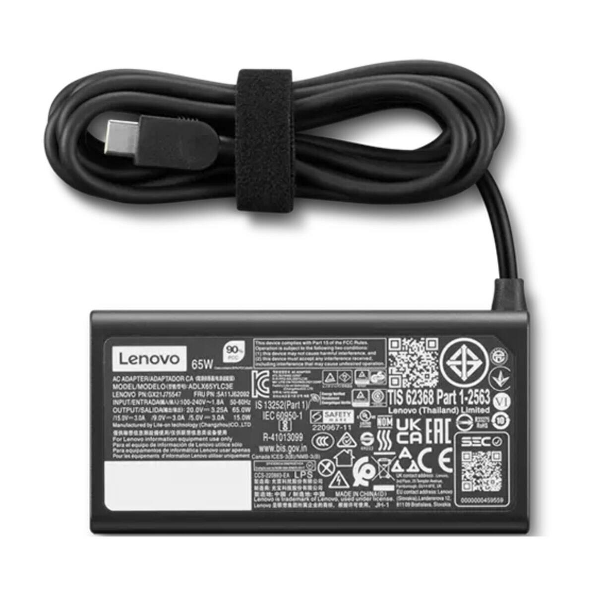 90 Lenovo 65W AC ADAPTERIADAPTADOR CA  ADLX65YLC3E LENOVO PN.0X21J75547 FRUPN SA11J62002 62368 Part 1-2563 INPUT 50-60Hz IS 13252 Part1 TIS VI OUTPUT/SALIDANA/RE) 3.25A OW Lenovo (Thailand) Limited EC 60950-1 SAFETY /15.DV=3DA NOV=3.0A IS.OV 3.0A NOM UK 220967-11 For Lenove R-41013099 CCC S CA EAC SEC A

LPS
MADE IN