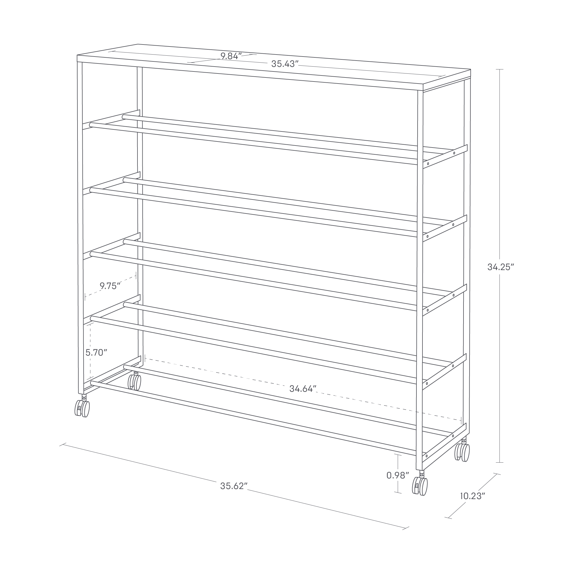 Left. Yamazaki Home - Rolling Five-Tier Shoe Rack (34.25" H)  - Steel + Wood - White.