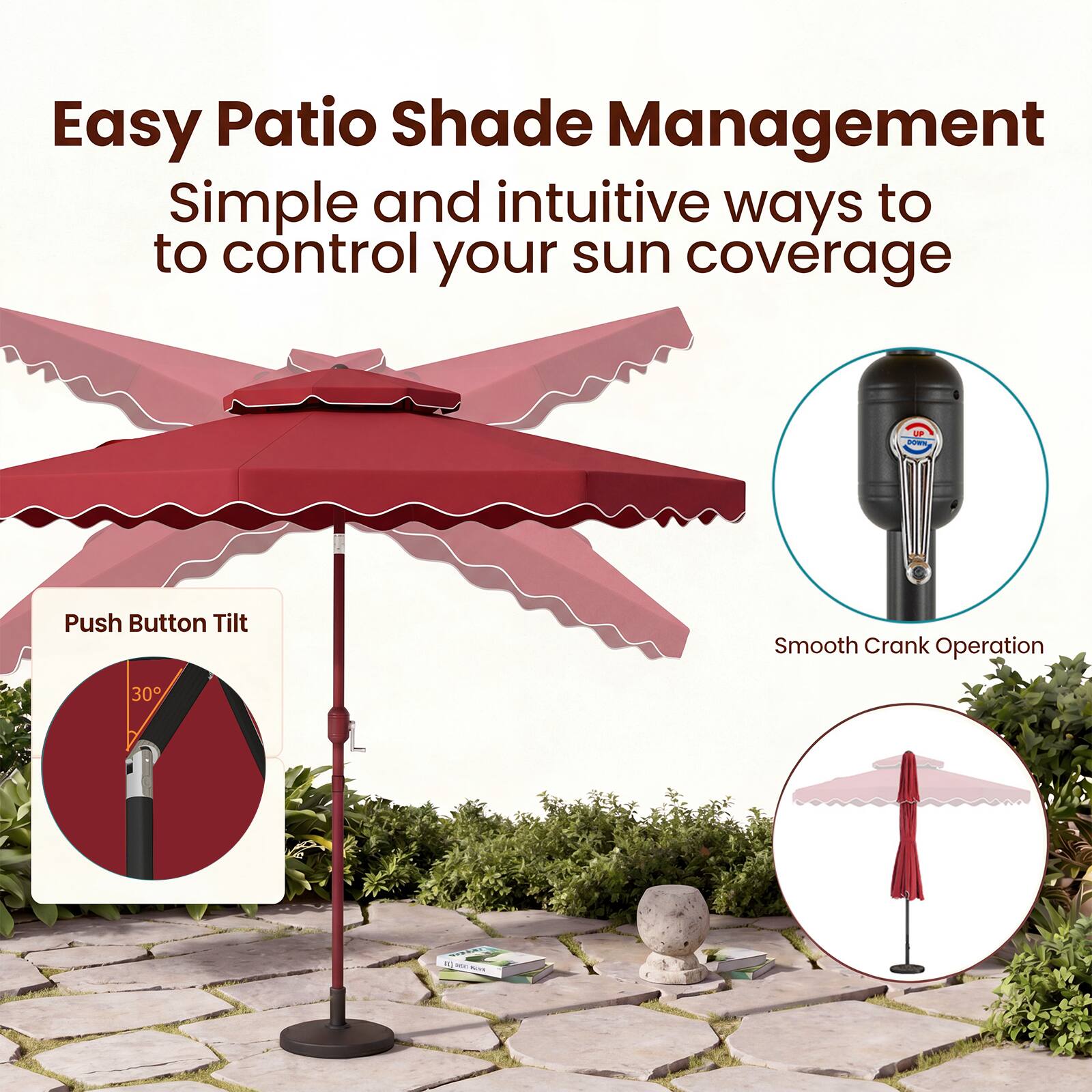 Costway 9 FT Patio Umbrella with Push Button Tilt & Crank, 2 Tier ...