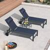 Front. PURPLE LEAF - 3-Pieces Aluminum Frame with Side Table and Wheels for Outside Sunbathing Tanning Recliner Including Pillows, Navy Blue - Navy Blue.