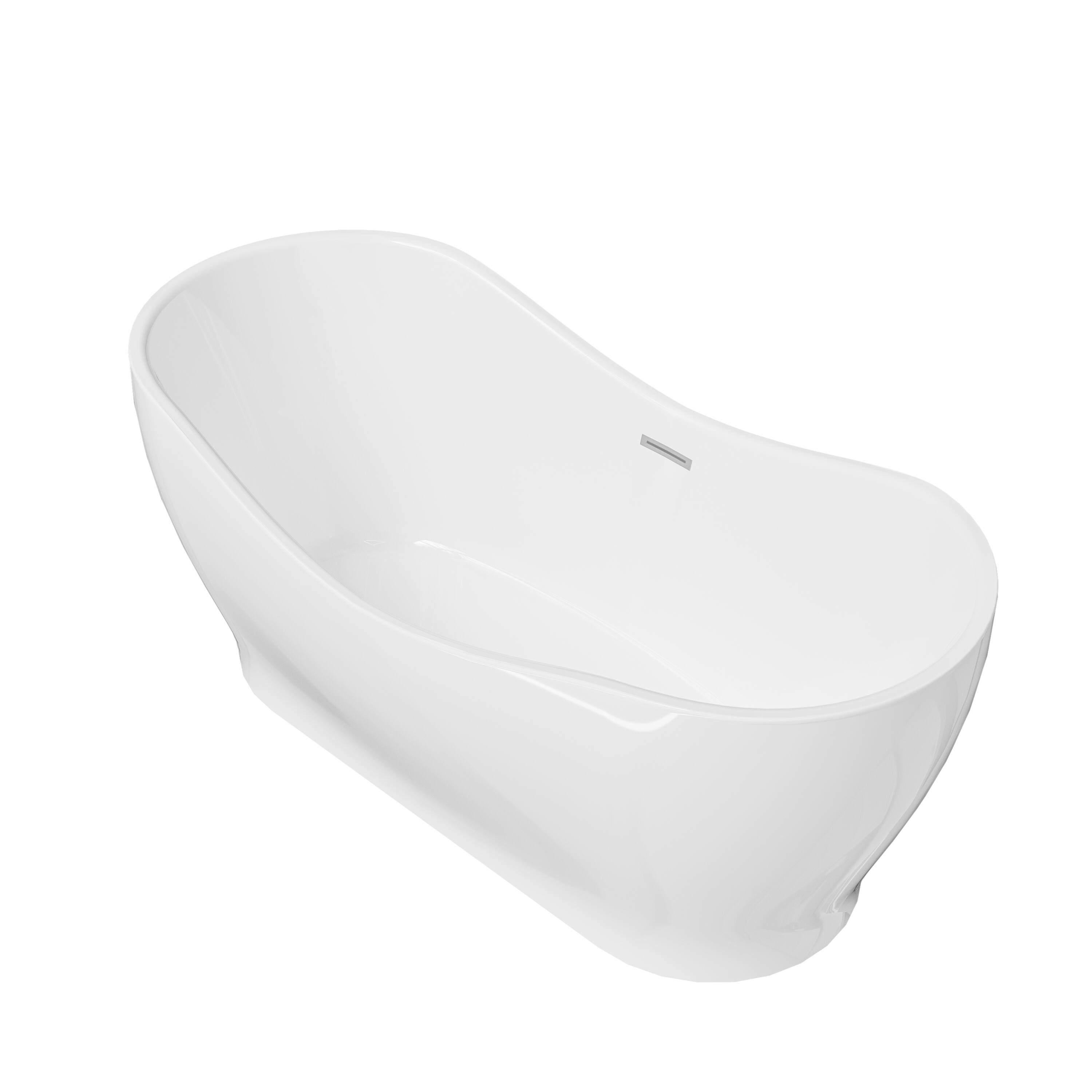 Alt View 8. WELLFOR - Velis 67 in. x 31.5 in. Pure Virgin Acrylic Oval Freestanding Soaking Bathtub with Drain and Overflow - White.