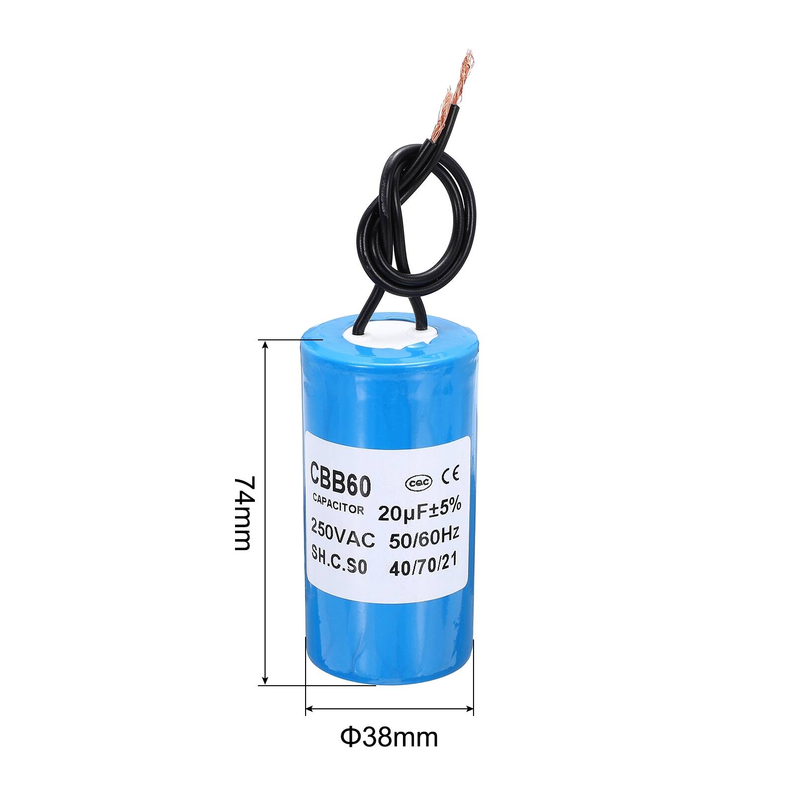 74mm CBB60 CGC CE CAPACITOR 20µF±5% 250VAC 50/60Hz SH.C.SO 40/70/21 38mm